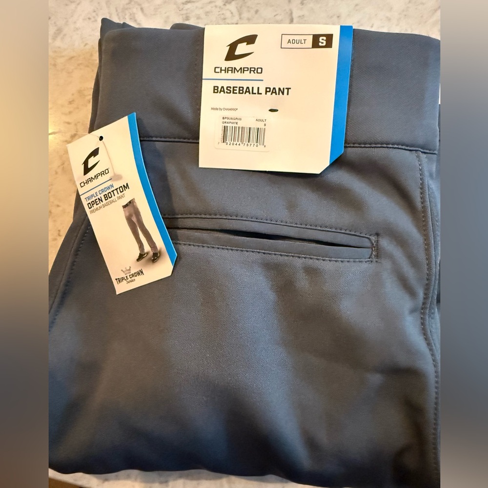 NWT Champro Gray Baseball Pants Triple Crown Open Bottom Adult Small